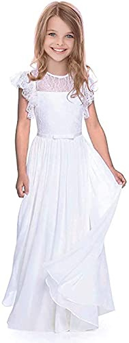 Aibaowedding Fancy Flower Girl Dress Girls Holy Communion Dresses for Wedding Pageant 2-13 Year Old(White,12-13Y)