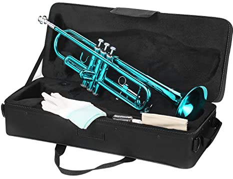 LeSage Bb Trumpet - Standard Trumpet for Student Beginners, Light Blue with Case, 7C Mouthpiece, Valve Oil, Cleaning Kit, Brass Musical Instrument