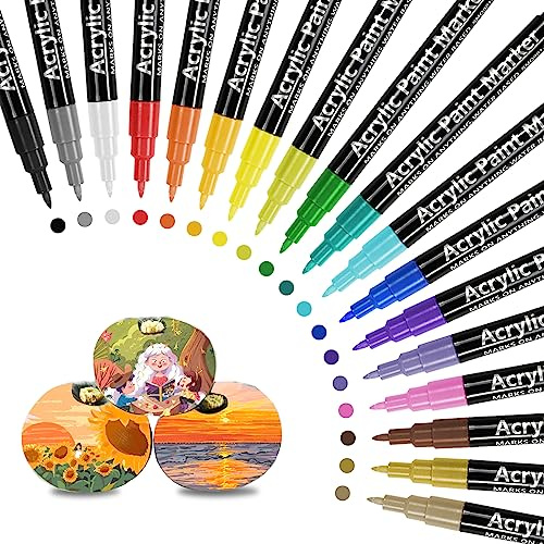 Relota Pennarelli Acrilici Punta Fine, 18 Colori Impermeabile Pennarelli a Vernice Acrilica, Indelebili Penne Markers per Pittura Roccia, Pietra, Ceramica, Vetro, Legno, Tela, Porcellana, Tessuti