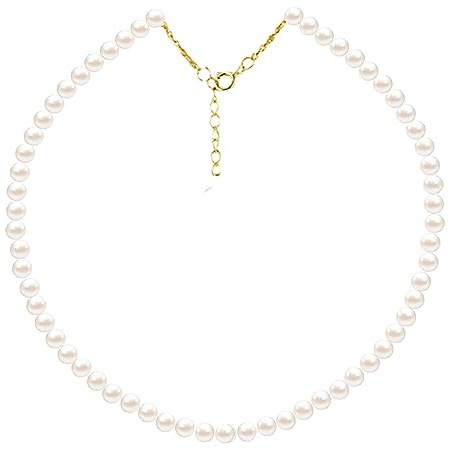 Kikuo Faux Pearl Choker, Mode Klassisk Vit Runt pärlhalsband, Pearl Strand halsband handgjorda av imiterade pärlor, dam Konstgjorda pärlhalsband för dam Smycken Presenter Födelsedagsgåva, 6mm