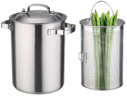 Vegetable Asparagus Noodle Steamer Pot with Inner Strainer Basket and Lid - Stainless Steel Spaghetti Pasta Stovetop Cooker Tall Body Frying Pot for Kitchen French Fries, Chicken