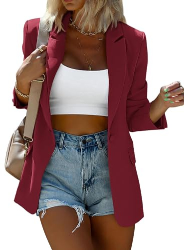 KIRUNDO Women's Blazer Oversized Boyfriend Long Sleeve Button Front Business Casual Jackets Spring Fall Fashion 2026 Work Clothes(Wine Red, X-Large)