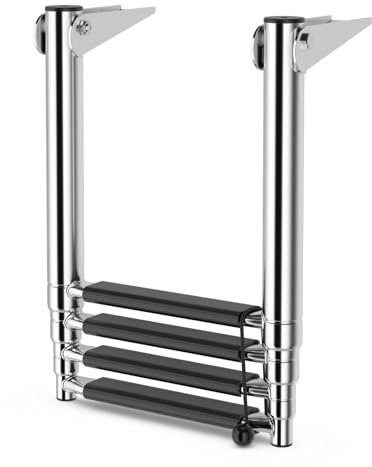 SOARS Echelle Télescopique en Acier Inoxydable, Echelle Piscine Hors Sol à 4 Marches Antidérapantes, Charge Maximale 227 KG, pour Piscine, Bateau, Pont, Ponton (27 X 115,5 CM-Style B)