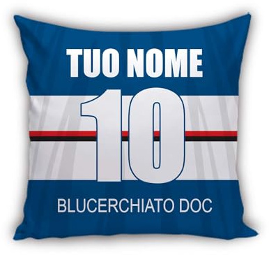 MOCHEIA SHOP Cuscino Sampdoria Calcio idea regalo Tifosi Blucerchiati Personalizzato con Nome e Numero realizzato in ottimo poliestere misura 40x40 centimetri con chiusura Lampo