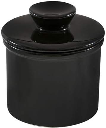 SPORWAY Beurrier français en céramique avec couvercle, avec ligne d'eau, pour beurre doux (noir)