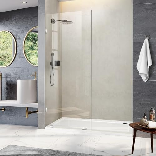 36 W x 78 H Shower Screen, Fixed Frameless Shower Glass Panel with 5/16(8mm) SGCC Clear Tempered Glass, Single Shower Door for Bathroom (Chrome, 36 W x 78 H)