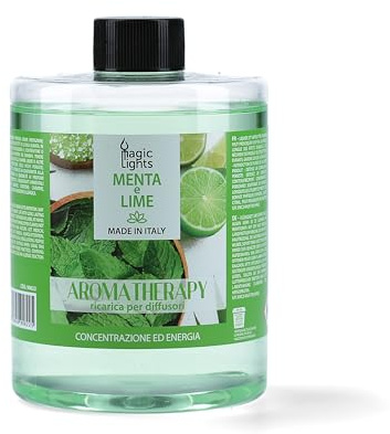 Magic Lights Ricarica Diffusore a Bastoncini 500ml – Menta e Lime – Linea Aromaterapia – Profumo Energizzante e Agrumato – Lunga Durata – Made in Italy (Torino)