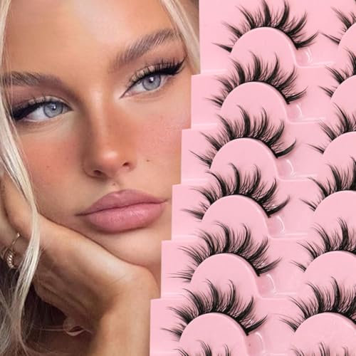 SIVZUMO 7 Paar Manga Lashes Natürliches Aussehen Wispy Spiky Lashes 3D Asiatische Falsche Wimpern Gekreuzte Anime-Wimpern sehen aus wie einzelne Cluster Wimpern