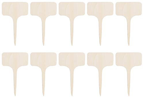 Lot de 10 étiquettes pour plantes en bois en forme de T - 6 x 10 cm - Étiquettes enfichables pour plantes - Étiquettes de jardin pour graines, herbes, fleurs, légumes (A)