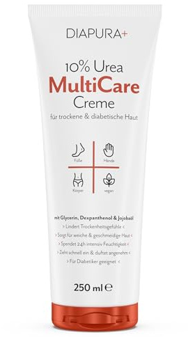 DIAPURA 10% Urea Multicare Creme – Intensivpflege bei trockener & juckender Haut | Mit Glycerin, Dexpanthenol & Jojobaöl | Für Körper, Füße & Hände | Auch für Diabetiker | 250 ml