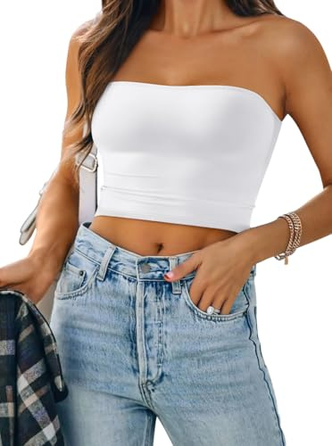 ticticlily Donna Tubo Crop Top Senza Maniche Canotte Senza Spalline Bandeau Tops Y2K Casuale Chic Sexy Teenager Stretchy Maglietta Senza Schienale Streetwear A Bianco S