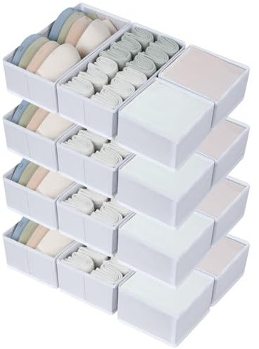 DIMJ Drawer Dividers for Clothing, Dresser Organisers, Set of 16, White | for Wardrobe Bedroom or Kitchen Organiser Boxes, Fabric Closet Organizers, for Baby Clothes, Socks, Belt, Tie, Medication,Toy