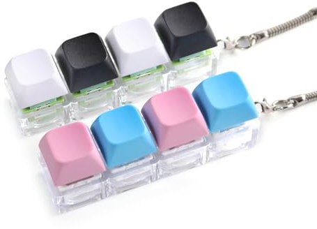 2PCS Keyboard Fidget Toy, Four-Button Clicker Keychain Stress Relief Finger Toys for ADHD Anxiety, Mechanical Switch Fidget Keyboard for Adults and Teens, (Black White Silent, Blue Pink Regular)