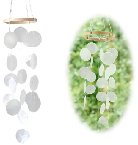 ZHITENG Scacciapensieri da Esterno, Campane a Vento 73 cm Campanelli Eolici a Conchiglia Acchiappasogni con Naturali Conchiglie, Decorazioni per Giardino Casa Albero Terrazzo (Bianco)