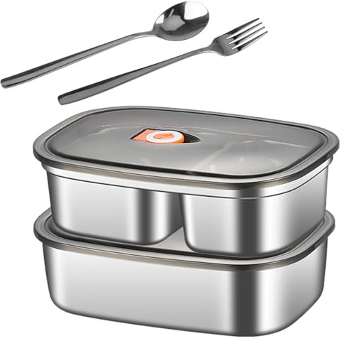 Doafoce 2 Piezas Fiambrera Acero Inoxidable 316 Lunch Box con Compartimentos y Cubiertos Bento Box Infantil Adulto Lonchera Fiambreras Bento para Comida Trabajo Escuela Picnic, 1200ML 1700ML