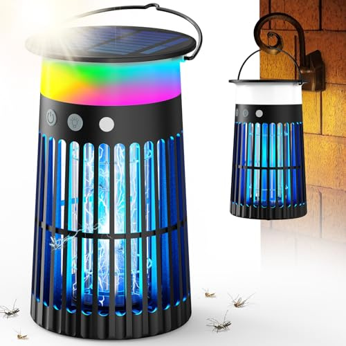 Anysun Insetticida Solare Elettrico, Trappola per Zanzare Ricaricabile e Impermeabile IP44, Lampada Antizanzare 360° con Griglia ad Alta Tensione per Interni, Giardino, Terrazza e Campeggio