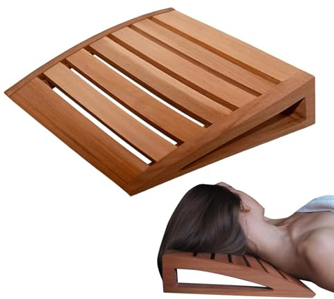 Bastukudde – trä 45 x 20 cm, halkfritt andningsbart nackstöd | Nackryggstödskudde för kvinnor män vuxna spa-rum avkoppling vilar komfort