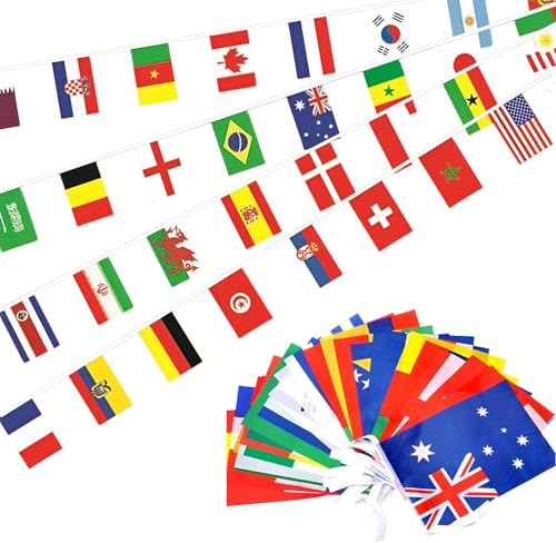 50 banderas nacionales, 15 metros de banderas del mundo, pancarta colgante con banderas del mundo, ideal para ligas de fútbol, clubes deportivos y decoración de balcones al aire libre