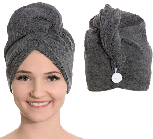 ZOLLNER 2er Set Haarturban - weiches Haarhandtuch mit Knopfverschluss - schnelltrocknend - waschbar bis 60°C - Mikrofaser