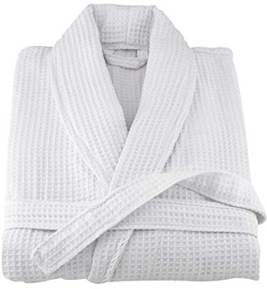 White 100% Cotton Waffle Bathrobe Unisex size Large light weight for all season