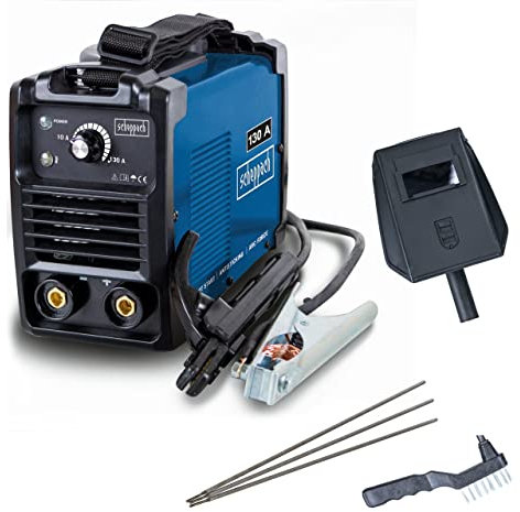 Scheppach Poste à Souder Inverter WSE1000 | 230V | 10-130A | Technique anti-adhérence | Démarrage automatique à chaud | Masque, brosse métallique, marteau, électrodes & sangle de transport