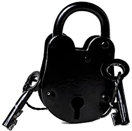 Jailer Schloss mit Schlüssel Mittelalter Antik Vintage Vorhängeschloss Handgemacht Gusseisen Dekoratives zwei Schlüsseln Natürliches Schwarz Finish (6,3 cm)