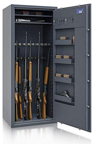 SafeHero Waffenschrank Klasse 0 EN 1143-1 Secureo Hawk 20 XL | Waffenschrank 0 für 20 Langwaffen | Langwaffenschrank mit Schlüsselschloss | Zugelassener Waffenschrank Langwaffen, Kurzwaffen + Munition