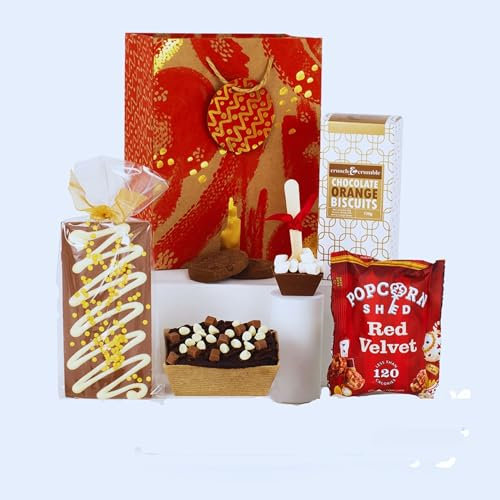 Virginia Hayward The Love Chocolate Hamper - End of year Teacher gift Hampers & Gourmet Gifts with Orange Biscuits, Fudge, Loaf Cake, Hot Choco Spoon and Chocolate Bar, Delicious Gifts