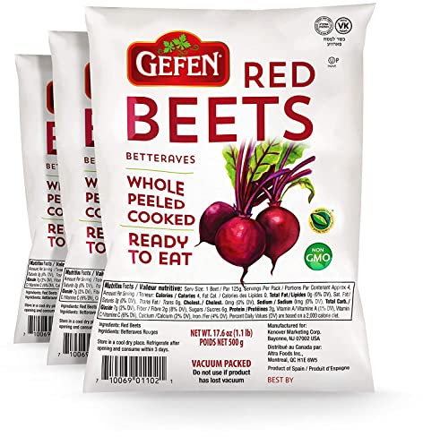Gefen Red Beetroots Whole, Peeled, Cooked, Ready to Eat, Vacuum Packed (3 x 500g Bags) No Added Sugar or Preservatives