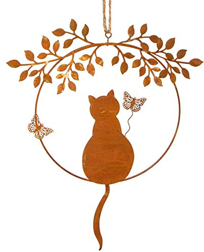 Logbuch-Verlag Vintage Türkranz mit Katze Rostbraun aus Metall - Tür Kranz Wanddeko - Geschenk für Katzenliebhaber 22 x 28 cm