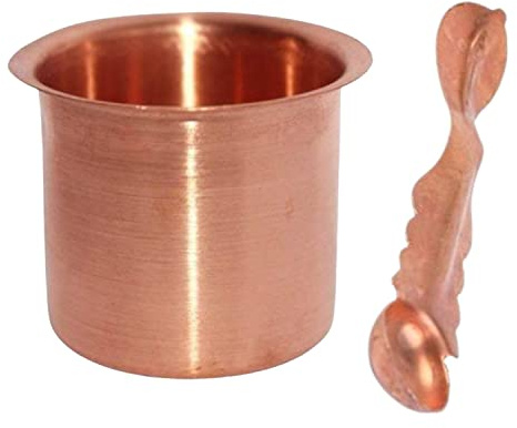 NAISHA Pure Copper Panch Patra (Achman) Set with Spoon for Pooja, Handmade Copper Lota Cup for Hindu Rituals, Mandir Accessories, Holy Water, Charanamrit, Temple Puja Essentials