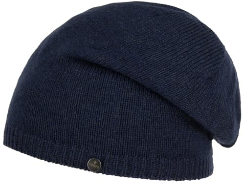 LIERYS Berretto Lungo Merino Cachemire Donna/Uomo - Made in Germany Lana Beanie Lavorato a Maglia Oversize, Oversize Inverno Autunno/Inverno - Taglia Unica Blu Scuro