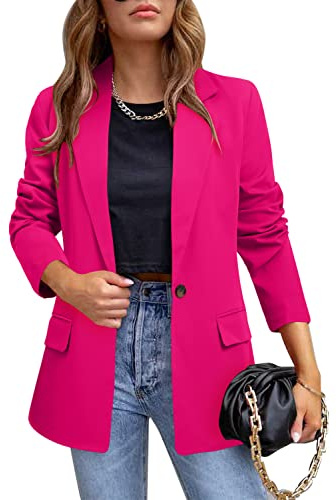 CRAZY GRID Womens Casual Blazer Open Front Button Business Suit Jacket Long Sleeve Work Office Blazer Jacket Fashion Dressy Ladies Blazer Rose Madder Red Size XX-Large