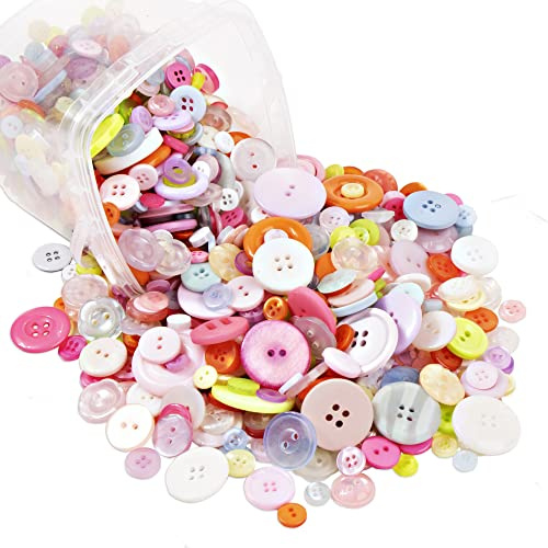 700pcs Buttons for Crafts, Assorted Size Macarone Color Buttons for Sewing,Children's Manual Button Painting, Christmas, DIY Crafts