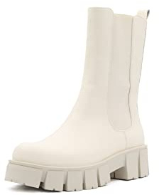 QUEEN HELENA Stivali Chelsea con Plateau Stivaletti Platform Casual Donna X27-182 (Beige, Numeric_37)