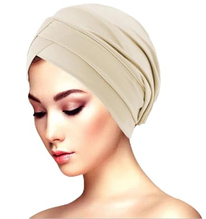 SJTJSPX - Gorro de turbante para mujer, sombrero musulmán élastico, gorro de noche cruzado, gorro de quimioterapia, gorro de algodón, hijab, beige, Talla única