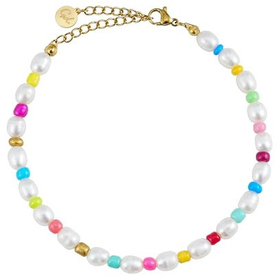 GD GOOD.designs Fussketten für Frauen bunt mit Boho Süßwasserperlen - Verstellbar - Fußkettchen aus echten Muschel Perlen