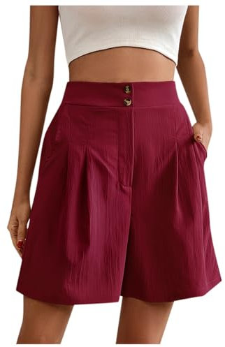 Kurz Hose Damen, Shorts Damen Sommer, Casual Lose Bermuda Shorts Sommershort Breites Bein Kurze Hosen Lässig Elastische Hohe Taille Hotpants Lässige Short mit Taschen