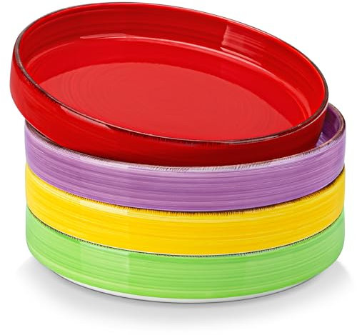 vancasso Bonita 4 Cuencos para Pasta, 1000 ml, Pintados a Mano de Estilo Colores, Platos de Cerámica de 22.8 cm, Juego de Cuencos de Cena para Sopa, Ensaladas, Apto para Lavavajillas y Microondas