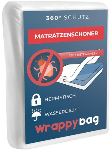 WRAPPYBAG Wasserdichter Matratzenschoner – Anti-Bettwanzen & Hausstaubmilben Matratzenbezug – Chemikalienfrei & Atmungsaktiv – 140x200x20 cm – Erhältlich in 15 Größen