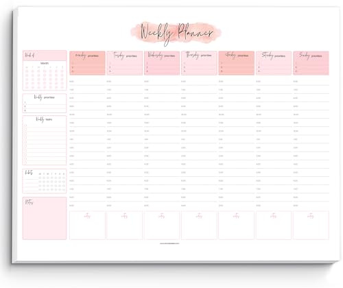 Weekly Hourly Planner Notepad, Daily Planner Desk Pad, Weekly Schedule, To Do List Note Pad, ADHD Planner | 50 Undated Tear Away Sheets | A4 (Pink)