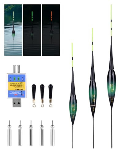 3 Stück LED Posen Angeln mit Bissanzeiger Posen Angeln Smart Mit Gravity Sensing und Metall Basis, LED Angelposen Angel Zubehör Fisching am See Teich oder Fluss für Tagsüber und Nachts