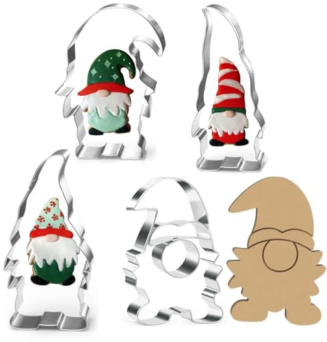 4 pezzi gnomo cookie cutter set di Natale, Tagliabiscotti in acciaio inox, Grande Tagliabiscotti, per cottura torte biscotti fondente