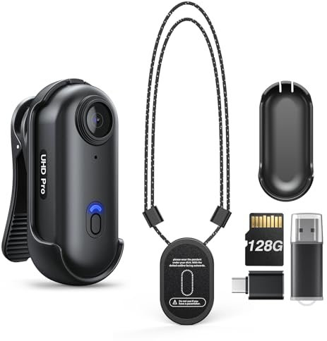 BOBLOV W4 4K Body Camera, Wearable 128GB Body Cam with 360°Rotate Clip & Magnetic Clip, 120 Minutes for Recording, Mini Camera Easy to Use for Lecture, Traveling, Pet Walking(128GB)