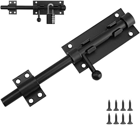 Serrure porte noire en acier inoxydable – Serrure portail extérieur – Verrou de porte – Longueur 200 mm – Verrou – Verrou porte intérieure – loquet porte – Adapté pour portes, fenêtres, clôtures