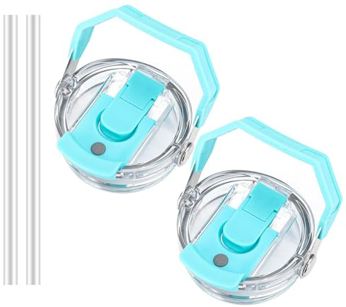 30oz & 20oz Replacement Lid for Stanley IceFlow Stainless Steel Tumbler，2 PCS Spill Proof Tumbler Cover with Handle & 2-in-1 Flip Straw Spout，Leak-Proof Splash Resistant (Sky Blue)