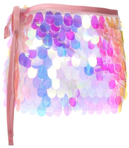 Sourcing Map Women's Sequin Belly Dance Skirt - Sparkly Hip Wrap for Party, Night Club, Rave Costume (Pink)