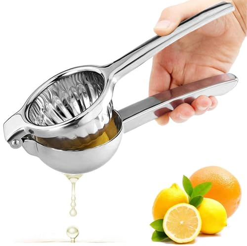 Exprimidor Limón Manual Plata, Extractor Jugo Acero Inoxidable, Prensa Mano Limones Anticáustico para Cocina, Cócteles, Bares, Restaurante, Exprimidor Limon para Cítricos, Naranja, Lima (8cm Diámetro)