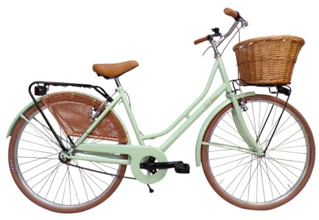 Cicli Tessari - Bicicleta de mujer de ciudad, bicicleta de paseo clásica, estilo retro vintage holandés, 26 beige (verde)