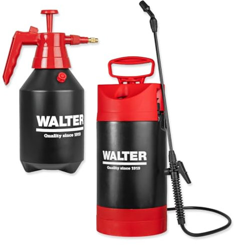 WALTER Sprühgeräte Set 1,5 + 5 Liter – Drucksprüher für Garten & Haushalt mit Verstellbarer Düse, 3 bar Druck & Sicherheitsventil – Sprüher für Pflanzenschutz & Reinigung